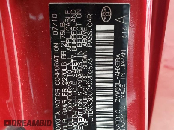 2010 Toyota Prius II with VIN JTDKN3DU0A0202573, listed as a Copart auction lot 46931725 with 141,273 mi miles and Salvage Title. Bid and sale history available at carsss.com. Image 14.