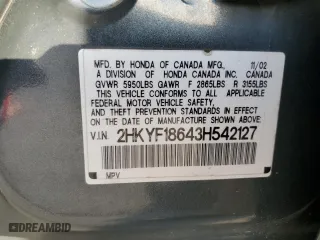 2003 Honda Pilot EX with VIN 2HKYF18643H542127, listed as a Copart auction lot 46753805 with 313,415 mi miles and Salvage Title. Bid and sale history available at carsss.com. Image 16.