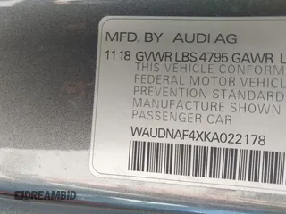 2019 Audi A4 Premium with VIN WAUDNAF4XKA022178, listed as a IAAI auction lot 41593789 with 79,557 mi miles. Bid and sale history available at carsss.com. Image 9.