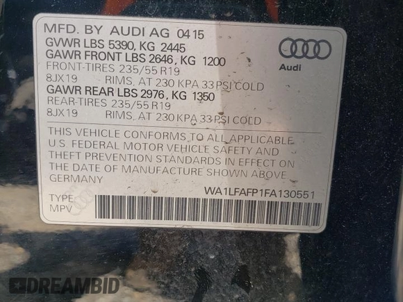 2015 Audi Q5 Premium Plus z VIN WA1LFAFP1FA130551, wystawiony jako Copart lot #59226235 z przebiegiem 192 612 mil mil oraz Czysty tytuł • Clean title. Historia ofert i sprzedaży dostępna na DreamBid. Obrazek 13.