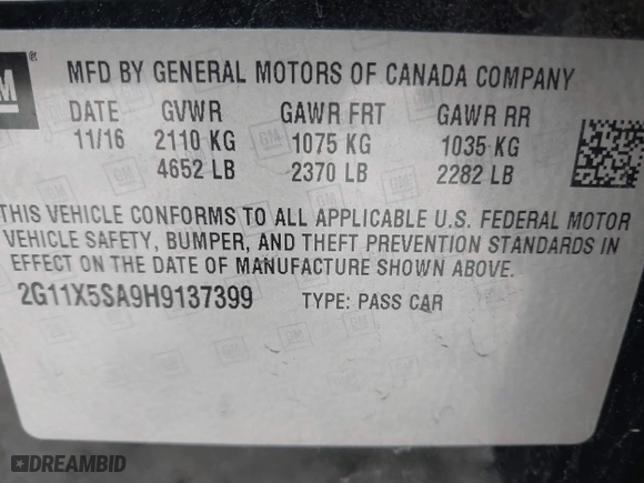 2017 Chevrolet Impala LS with VIN 2G11X5SA9H9137399, listed as a IAAI auction lot 41265955 with 244,316 mi miles. Bid and sale history available at carsss.com. Image 9.