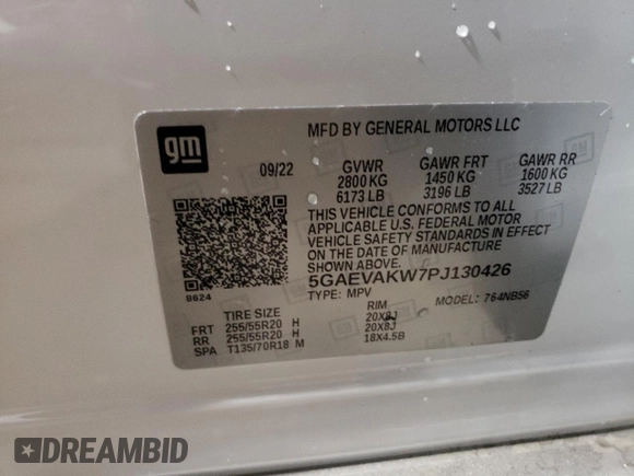 2023 Buick Enclave Essence with VIN 5GAEVAKW7PJ130426, listed as a Copart auction lot 82186494 with 156 mi miles and Salvage Title. Bid and sale history available at carsss.com. Image 13.