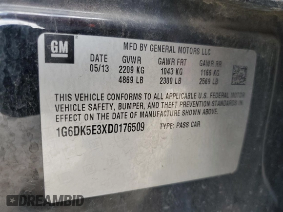 2013 Cadillac CTS Performance with VIN 1G6DK5E3XD0176509, listed as a Copart auction lot 79351754 with 108,548 mi miles and Salvage Title. Bid and sale history available at DreamBid. Image 12.