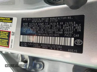 2020 Toyota Camry SE z VIN 4T1M11AK9LU931805, wystawiony jako IAAI lot #40946035 z przebiegiem 82 687 mil mil oraz . Historia ofert i sprzedaży dostępna na DreamBid. Obrazek 9.