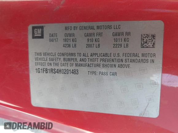 2017 Chevrolet Camaro 1LT z VIN 1G1FB1RS4H0201483, wystawiony jako IAAI lot #42313718 z przebiegiem 84 031 mil mil oraz . Historia ofert i sprzedaży dostępna na DreamBid. Obrazek 9.