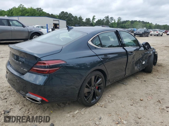 2022 Genesis G70 3.3T with VIN KMTG54TEXNU083193, listed as a Copart auction lot 56627395 with 16,980 mi miles and Salvage title. Bid and sale history available at DreamBid. Image 3.