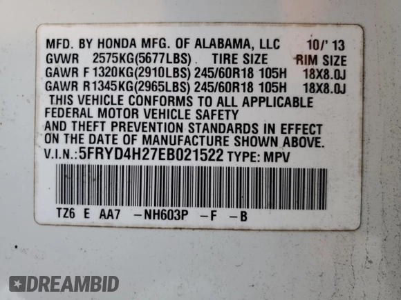 2014 Acura MDX z VIN 5FRYD4H27EB021522, wystawiony jako Copart lot #88725585 z przebiegiem Nie podano mil oraz Szkoda całkowita • Salvage title. Historia ofert i sprzedaży dostępna na DreamBid. Obrazek 13.