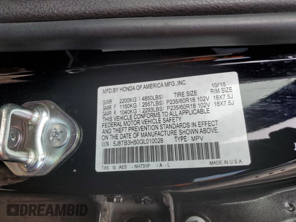 2016 Acura RDX Technology with VIN 5J8TB3H50GL010028, listed as a Copart auction lot 48180405 with 121,736 mi miles and Salvage Title. Bid and sale history available at DreamBid. Image 14.