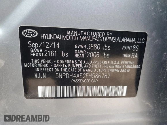 2015 Hyundai Elantra SE z VIN 5NPDH4AE2FH586787, wystawiony jako Copart lot #52965265 z przebiegiem 161 712 mil mil oraz Szkoda całkowita • Salvage title. Historia ofert i sprzedaży dostępna na DreamBid. Obrazek 12.