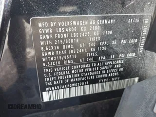 2016 Volkswagen Tiguan SEL with VIN WVGAV7AX2GW032915, listed as a IAAI auction lot 42257623 with 133,832 mi miles and . Bid and sale history available at DreamBid. Image 9.
