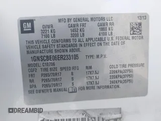 2014 Chevrolet Tahoe LT with VIN 1GNSCBE06ER233105, listed as a IAAI auction lot 41753190 with 161,056 mi miles and . Bid and sale history available at DreamBid. Image 9.