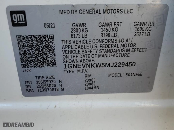 2021 Chevrolet Traverse High Country with VIN 1GNEVNKW5MJ229450, listed as a Copart auction lot 44260125 with 61,114 mi miles and Salvage Title. Bid and sale history available at carsss.com. Image 16.