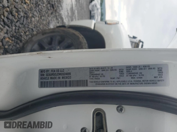 2021 Ram 2500 Big Horn with VIN 3C6UR5DJ2MG524699, listed as a Copart auction lot 59878615 with 87,587 mi miles and Salvage title. Bid and sale history available at DreamBid. Image 12.