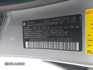 2006 BMW 5 Series with VIN WBANF33536CS37082, listed as a IAAI auction lot 42378059 with 254,778 mi miles and . Bid and sale history available at DreamBid. Image 9.