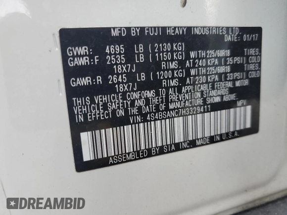 2017 Subaru Outback Limited with VIN 4S4BSANC7H3329411, listed as a Copart auction lot 59046165 with 67,835 mi miles and Salvage title. Bid and sale history available at DreamBid. Image 13.