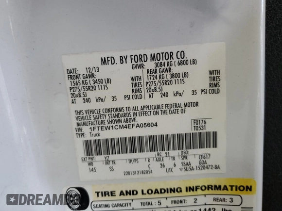 2014 Ford F-150 XL с VIN 1FTEW1CM4EFA05604, выставлен на аукционе Copart как лот 62397385 с пробегом 118 503 миль миль и На запчасти • Non repairable. История ставок и продаж доступна на DreamBid. Изображение 12.