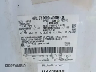 2013 Ford F-150 XL with VIN 1FTFX1ET2DKF11671, listed as a IAAI auction lot 42634877 with 132,000 mi miles and . Bid and sale history available at DreamBid. Image 9.