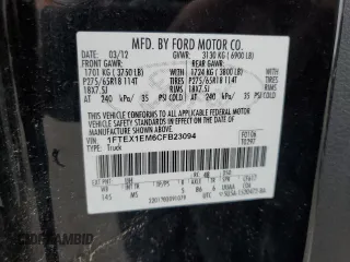 2012 Ford F-150 XL with VIN 1FTEX1EM6CFB23094, listed as a Copart auction lot 85738994 with 146,386 mi miles and Salvage Title. Bid and sale history available at carsss.com. Image 14.