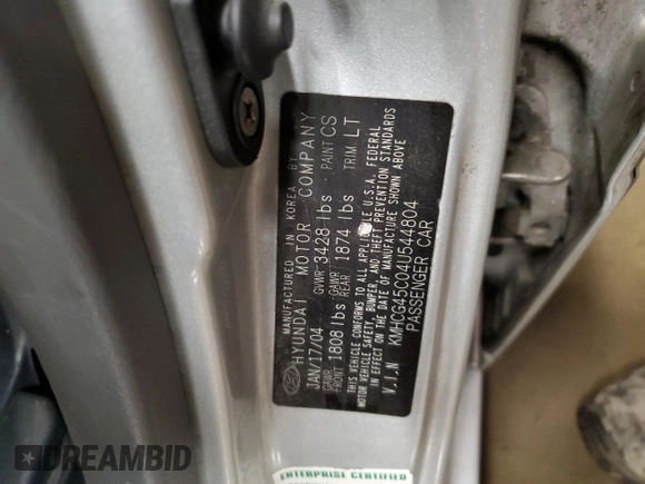 2004 Hyundai Accent GL with VIN KMHCG45C04U544804, listed as a Copart auction lot 72912984 with 121,178 mi miles and Salvage Title. Bid and sale history available at carsss.com. Image 12.