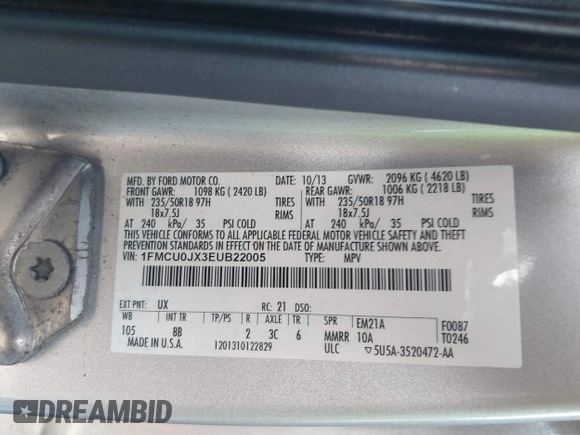 2014 Ford Escape Titanium with VIN 1FMCU0JX3EUB22005, listed as a IAAI auction lot 41610799 with 248,066 mi miles. Bid and sale history available at carsss.com. Image 9.