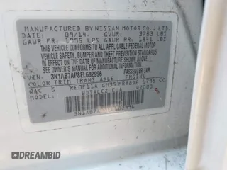 2014 Nissan Sentra S with VIN 3N1AB7AP8EL682996, listed as a IAAI auction lot 42707004 with 196,095 mi miles and . Bid and sale history available at DreamBid. Image 9.