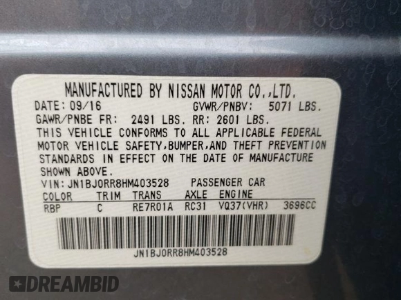 2017 Infiniti QX50 with VIN JN1BJ0RR8HM403528, listed as a Copart auction lot 68048884 with 61,703 mi miles and Salvage Title. Bid and sale history available at carsss.com. Image 12.
