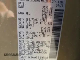 2024 Nissan Frontier Pro-4X with VIN 1N6ED1EK2RN656658, listed as a Copart auction lot 48798475 with 45 mi miles and Salvage title. Bid and sale history available at DreamBid. Image 12.