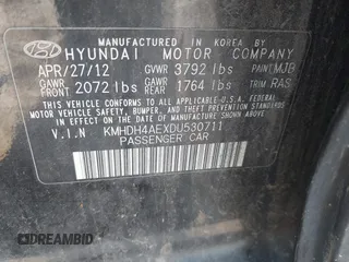2013 Hyundai Elantra GLS with VIN KMHDH4AEXDU530711, listed as a IAAI auction lot 42499254 with 209,121 mi miles and . Bid and sale history available at DreamBid. Image 9.