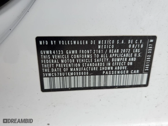 2019 Volkswagen Jetta S with VIN 3VWC57BU1KM098606, listed as a Copart auction lot 86395754 with 48,860 mi miles and Salvage Title. Bid and sale history available at carsss.com. Image 12.