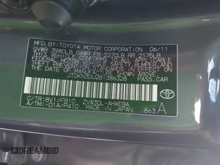2011 Toyota Prius I with VIN JTDKN3DU2B1386328, listed as a IAAI auction lot 41598572 with 229,231 mi miles. Bid and sale history available at carsss.com. Image 9.
