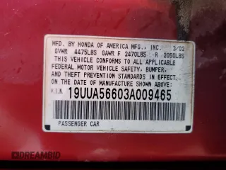 2003 Acura TL with VIN 19UUA56603A009465, listed as a Copart auction lot 89394945 with 0 mi miles and Salvage Title. Bid and sale history available at carsss.com. Image 12.