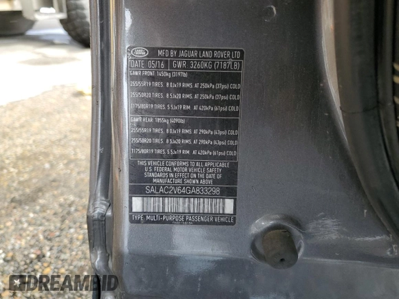 2016 Land Rover LR4 with VIN SALAC2V64GA833298, listed as a Copart auction lot 43710685 with 139,524 mi miles and Clean Title. Bid and sale history available at DreamBid. Image 13.