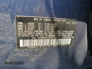 2021 Subaru Legacy Premium z VIN 4S3BWAF64M3014822, wystawiony jako Copart lot #59711825 z przebiegiem 79 595 mil mil oraz Nie do naprawy • Non repairable. Historia ofert i sprzedaży dostępna na DreamBid. Obrazek 12.