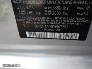 2015 Hyundai Elantra SE with VIN 5NPDH4AE9FH567797, listed as a IAAI auction lot 41175638 with 100,029 mi miles. Bid and sale history available at carsss.com. Image 9.