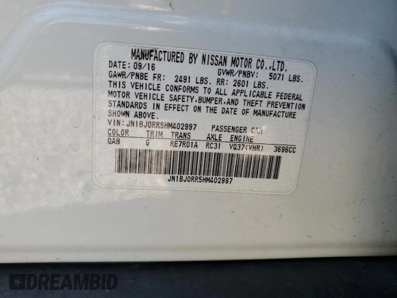 2017 Infiniti QX50 with VIN JN1BJ0RR5HM402997, listed as a Copart auction lot 72995384 with 115,626 mi miles and Salvage Title. Bid and sale history available at carsss.com. Image 12.