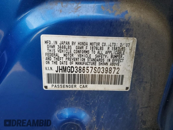 2007 Honda Fit Sport with VIN JHMGD38657S039872, listed as a Copart auction lot 44629865 with 163,196 mi miles and Salvage Title. Bid and sale history available at carsss.com. Image 12.