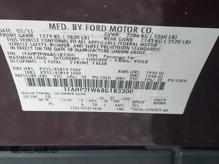 2011 Ford Taurus Limited with VIN 1FAHP2FW6BG183300, listed as a IAAI auction lot 42020979 with 202,781 mi miles and . Bid and sale history available at DreamBid. Image 9.