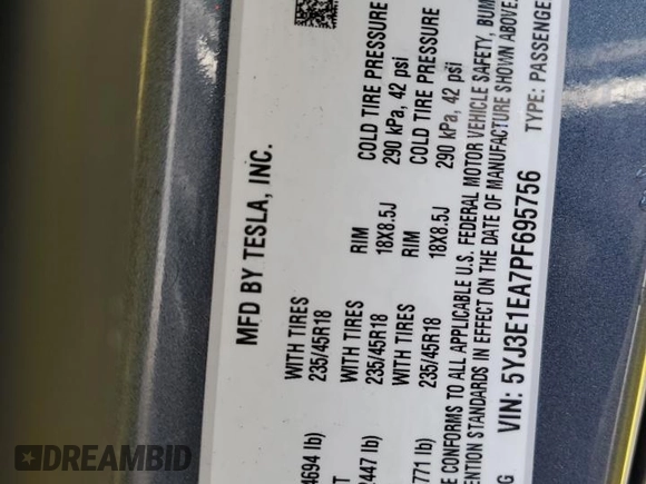 2023 Tesla Model 3 z VIN 5YJ3E1EA7PF695756, wystawiony jako Copart lot #44460865 z przebiegiem 24 033 mil mil oraz Szkoda całkowita • Salvage title. Historia ofert i sprzedaży dostępna na DreamBid. Obrazek 12.