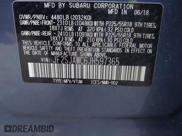 2018 Subaru Forester Touring with VIN JF2SJAWC6JH597365, listed as a IAAI auction lot 42606953 with 66,340 mi miles and . Bid and sale history available at DreamBid. Image 9.