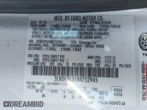 2011 Lincoln MKZ Hybrid with VIN 3LNDL2L31BR752945, listed as a IAAI auction lot 41439120 with 178,578 mi miles. Bid and sale history available at carsss.com. Image 9.