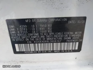 2020 Subaru Impreza Premium with VIN 4S3GKAD66L3608167, listed as a IAAI auction lot 42062630 with 92,057 mi miles. Bid and sale history available at carsss.com. Image 9.