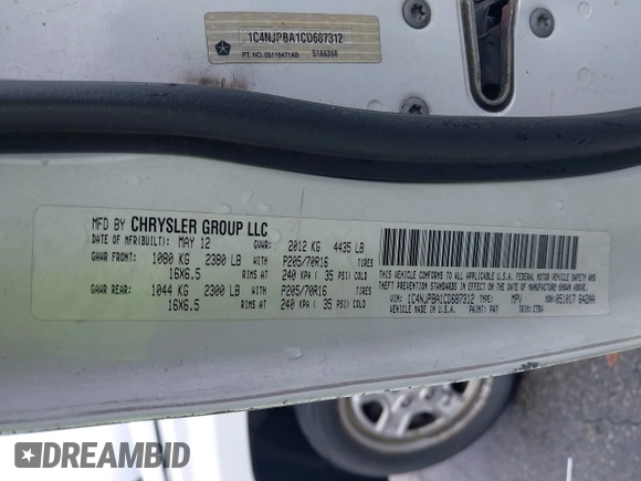 2012 Jeep Patriot Sport with VIN 1C4NJPBA1CD687312, listed as a IAAI auction lot 42651235 with 122,206 mi miles and . Bid and sale history available at DreamBid. Image 9.