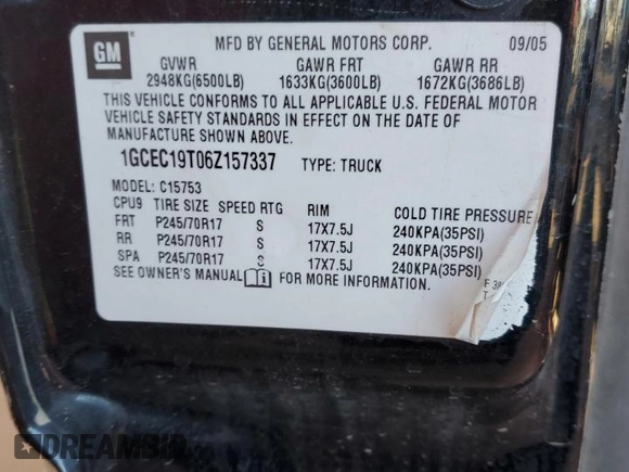 2006 Chevrolet Silverado 1500 LT1 with VIN 1GCEC19T06Z157337, listed as a Copart auction lot 42407345 with 112,409 mi miles and Salvage Title. Bid and sale history available at DreamBid. Image 12.