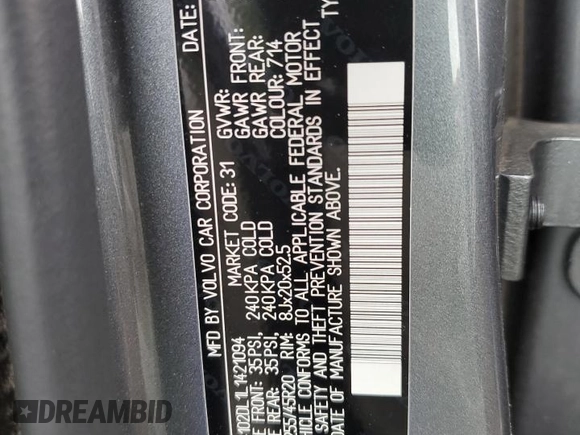 2020 Volvo XC60 Inscription z VIN YV4102DL1L1421094, wystawiony jako Copart lot #69822114 z przebiegiem 45 189 mil mil oraz Szkoda całkowita • Salvage title. Historia ofert i sprzedaży dostępna na DreamBid. Obrazek 13.
