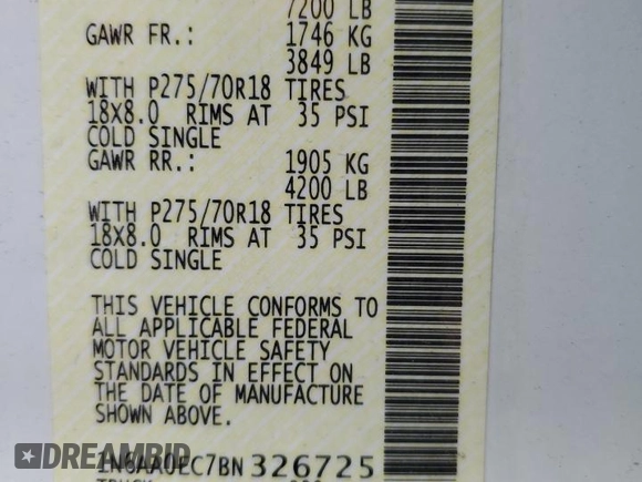 2011 Nissan Titan SL with VIN 1N6AA0EC7BN326725, listed as a Copart auction lot 47419885 with 173,116 mi miles and Clean Title. Bid and sale history available at carsss.com. Image 12.