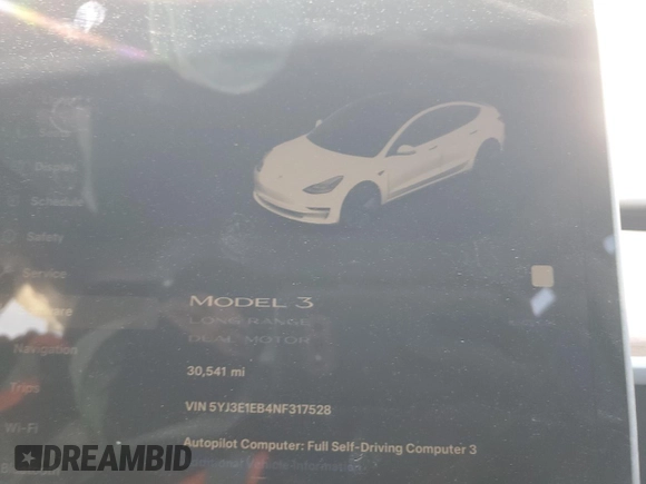 2022 Tesla Model 3 Long Range with VIN 5YJ3E1EB4NF317528, listed as a Copart auction lot 48573565 with 30,541 mi miles and Salvage Title. Bid and sale history available at carsss.com. Image 9.