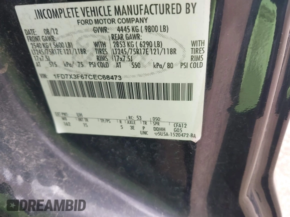 2012 Ford F-350 с VIN 1FD7X3F67CEC68473, выставлен на аукционе IAAI как лот 42131595 с пробегом 188 344 миль миль и . История ставок и продаж доступна на DreamBid. Изображение 9.