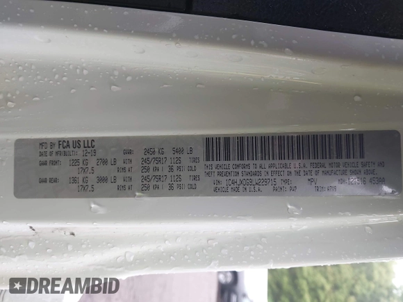 2020 Jeep Wrangler Unlimited Sport S with VIN 1C4HJXDG9LW229715, listed as a IAAI auction lot 42203008 with 63,683 mi miles and . Bid and sale history available at DreamBid. Image 9.