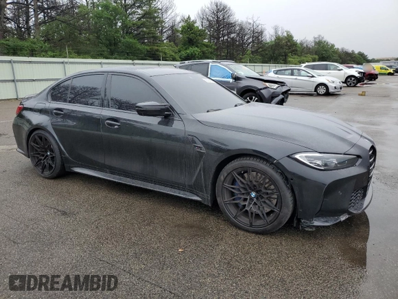 2024 BMW M3 Competition xDrive with VIN WBS43AY0XRFT17144, listed as a Copart auction lot 60822865 with 34,710 mi miles and Salvage title. Bid and sale history available at DreamBid. Image 4.