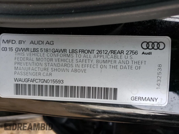 2016 Audi A6 2.0T Premium Plus with VIN WAUGFAFC7GN015593, listed as a Copart auction lot 68410522 with 51,514 mi miles. Bid and sale history available at carsss.com. Image 12.
